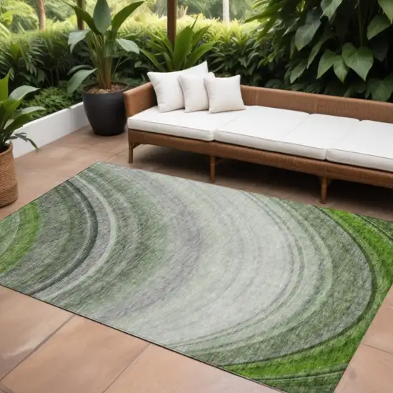 Green Abstract Washable Non Skid Indoor Outdoor Area Rug Photo 1