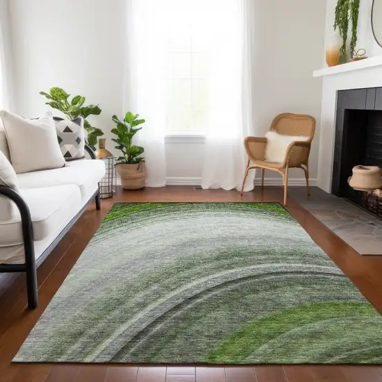 Green Abstract Washable Non Skid Indoor Outdoor Area Rug Photo 9