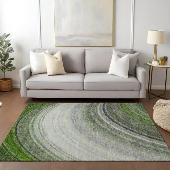 Green Abstract Washable Non Skid Indoor Outdoor Area Rug Photo 8