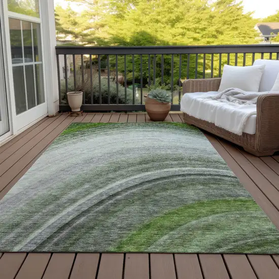 Green Abstract Washable Non Skid Indoor Outdoor Area Rug Photo 7