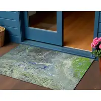 Photo of Green Abstract Washable Non Skid Indoor Outdoor Area Rug