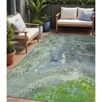 Photo of Green Abstract Washable Non Skid Indoor Outdoor Area Rug