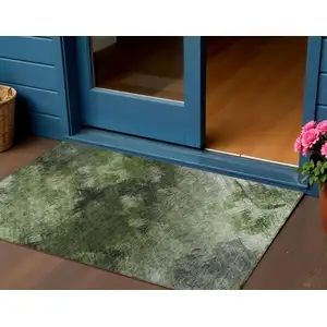 Photo of Green Abstract Washable Non Skid Indoor Outdoor Area Rug