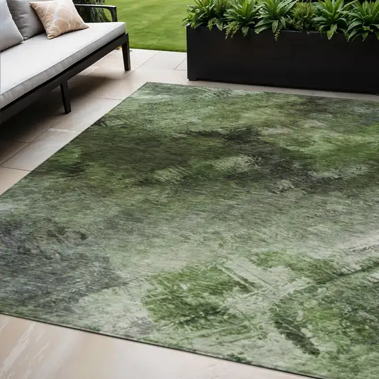 Green Abstract Washable Non Skid Indoor Outdoor Area Rug Photo 1