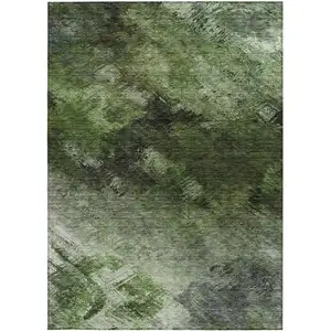 Photo of Green Abstract Washable Non Skid Indoor Outdoor Area Rug