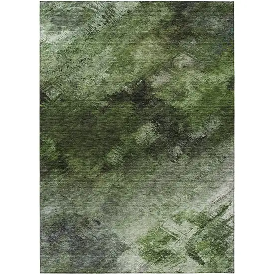 Green Abstract Washable Non Skid Indoor Outdoor Area Rug Photo 2