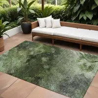 Photo of Green Abstract Washable Non Skid Indoor Outdoor Area Rug