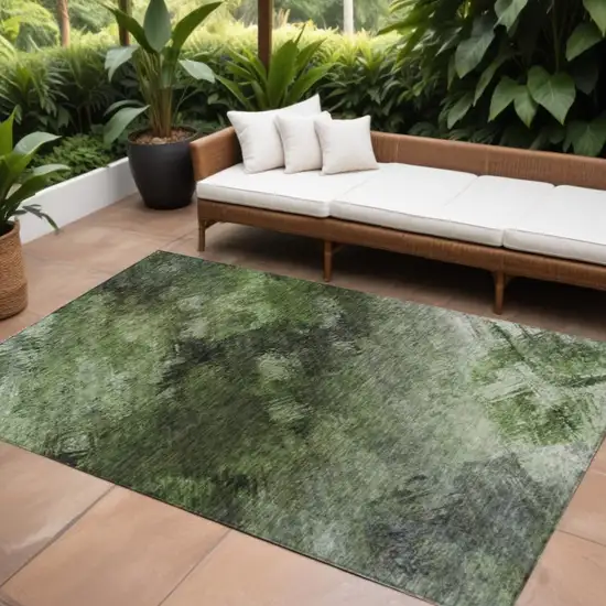 Green Abstract Washable Non Skid Indoor Outdoor Area Rug Photo 1