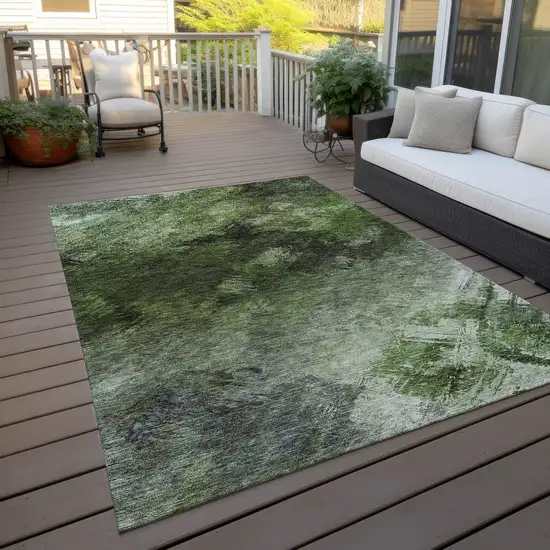 Green Abstract Washable Non Skid Indoor Outdoor Area Rug Photo 7