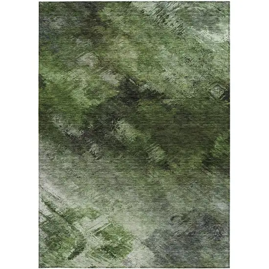 Green Abstract Washable Non Skid Indoor Outdoor Area Rug Photo 6