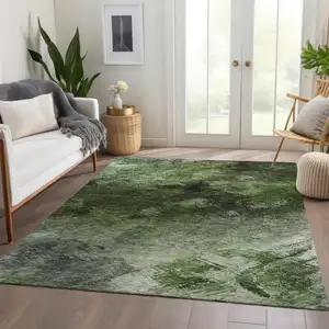 Photo of Green Abstract Washable Non Skid Indoor Outdoor Area Rug