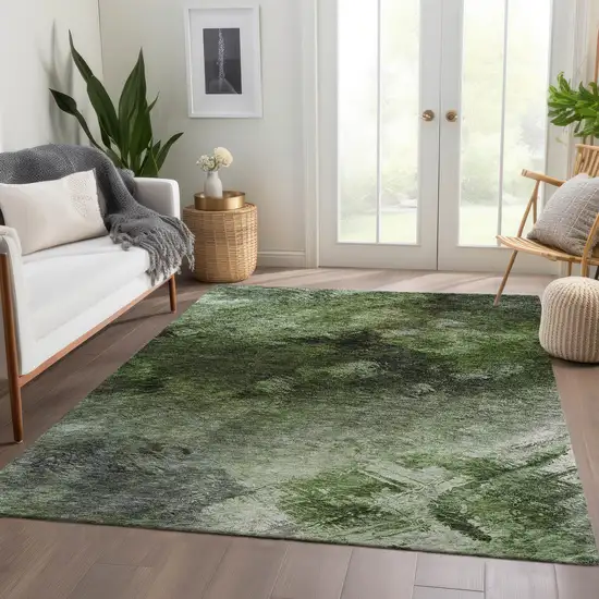 Green Abstract Washable Non Skid Indoor Outdoor Area Rug Photo 8