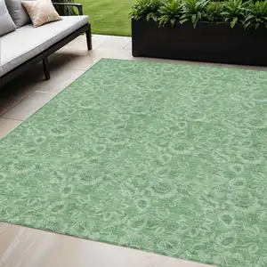 Photo of Green And Artichoke Green Floral Washable Indoor Outdoor Area Rug