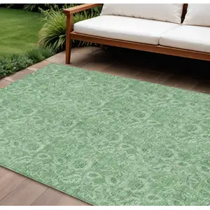 Photo of Green And Artichoke Green Floral Washable Indoor Outdoor Area Rug