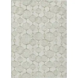 Photo of Green And Beige Geometric Washable Indoor Outdoor Area Rug