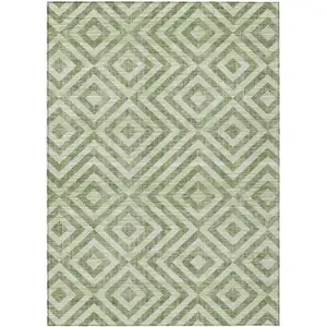 Photo of Green And Beige Geometric Washable Indoor Outdoor Area Rug