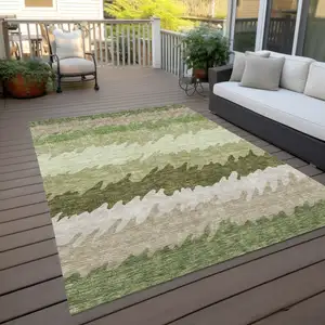 Photo of Green And Beige Striped Washable Indoor Outdoor Area Rug