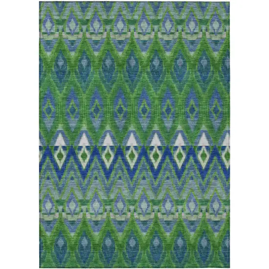 Green And Blue Southwestern Washable Indoor Outdoor Area Rug Photo 2