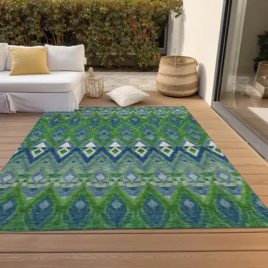 Green And Blue Southwestern Washable Indoor Outdoor Area Rug Photo 7