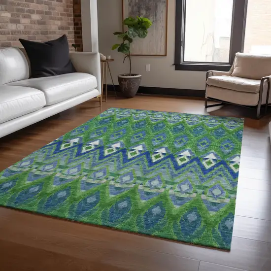 Green And Blue Southwestern Washable Indoor Outdoor Area Rug Photo 8