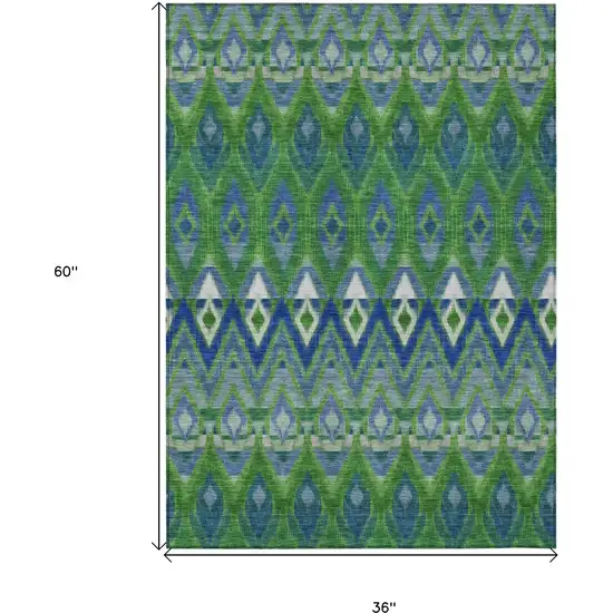 Green And Blue Southwestern Washable Indoor Outdoor Area Rug Photo 3