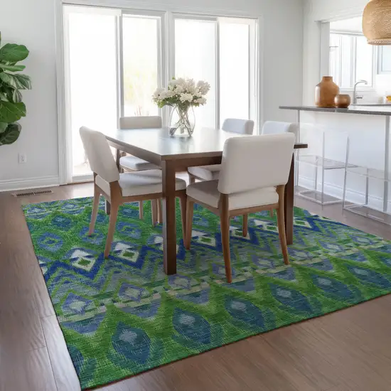 Green And Blue Southwestern Washable Indoor Outdoor Area Rug Photo 9