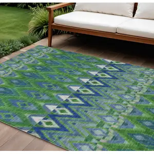 Photo of Green And Blue Southwestern Washable Indoor Outdoor Area Rug