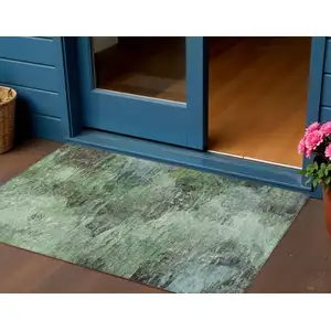 Photo of Green And Brown Abstract Washable Indoor Outdoor Area Rug