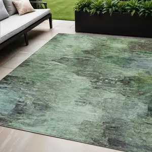 Photo of Green And Brown Abstract Washable Indoor Outdoor Area Rug