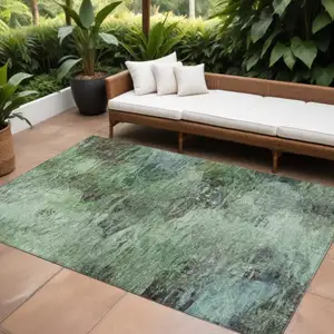 Photo of Green And Brown Abstract Washable Indoor Outdoor Area Rug