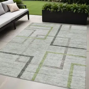 Photo of Green And Charcoal Geometric Washable Indoor Outdoor Area Rug