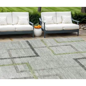 Photo of Green And Charcoal Geometric Washable Indoor Outdoor Area Rug