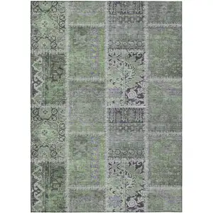 Photo of Green And Charcoal Patchwork Washable Indoor Outdoor Area Rug