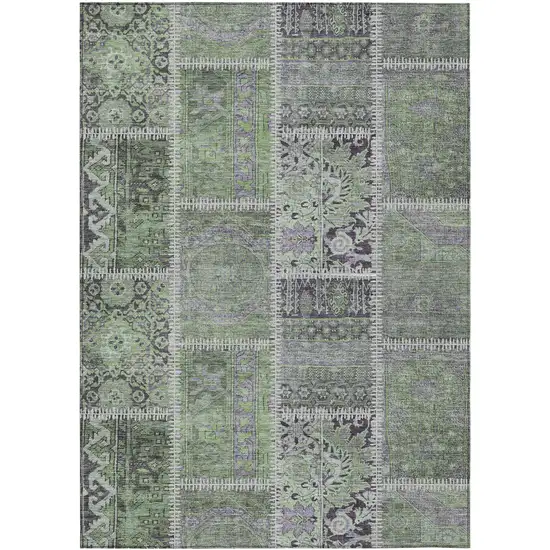 Green And Charcoal Patchwork Washable Indoor Outdoor Area Rug Photo 1