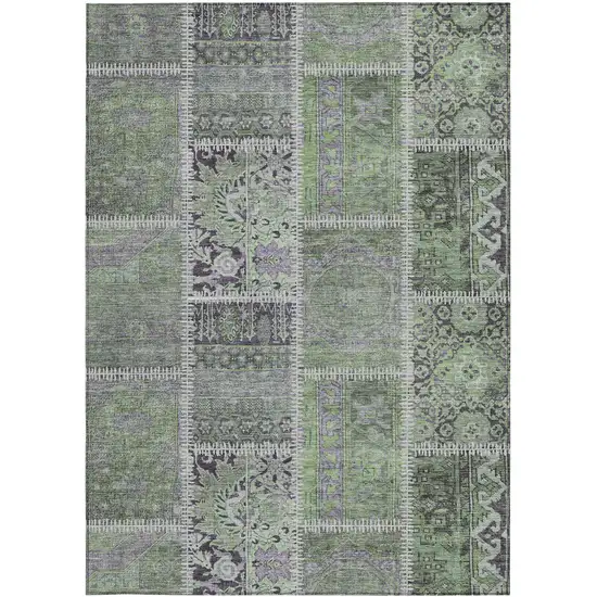 Green And Charcoal Patchwork Washable Indoor Outdoor Area Rug Photo 3