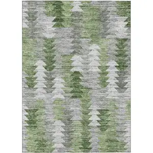 Photo of Green And Fern Green Geometric Washable Indoor Outdoor Area Rug