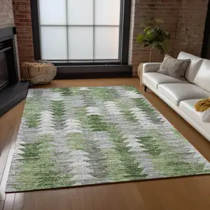 Photo of Green And Fern Green Geometric Washable Indoor Outdoor Area Rug