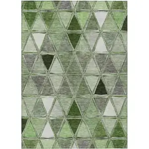 Photo of Green And Fern Green Geometric Washable Indoor Outdoor Area Rug