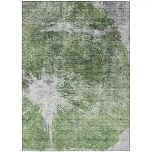 Photo of Green And Gray Abstract Washable Indoor Outdoor Area Rug