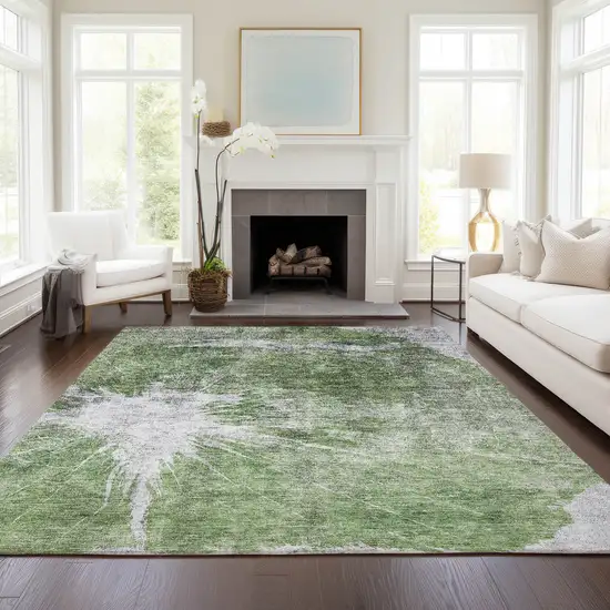 Green And Gray Abstract Washable Indoor Outdoor Area Rug Photo 7