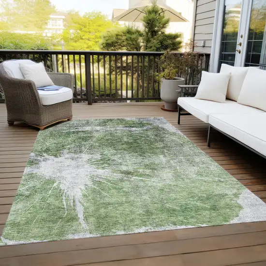 Green And Gray Abstract Washable Indoor Outdoor Area Rug Photo 9