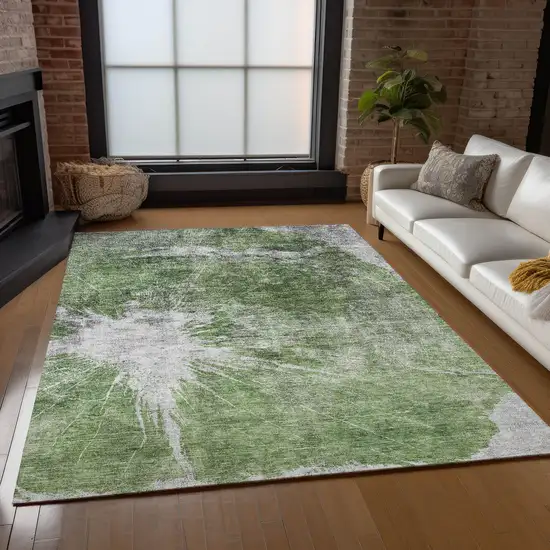 Green And Gray Abstract Washable Indoor Outdoor Area Rug Photo 8