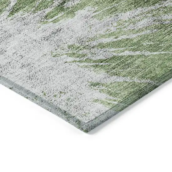 Green And Gray Abstract Washable Indoor Outdoor Area Rug Photo 3