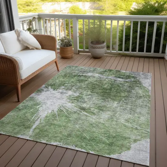 Green And Gray Abstract Washable Indoor Outdoor Area Rug Photo 6