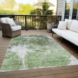 Photo of Green And Gray Abstract Washable Indoor Outdoor Area Rug