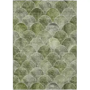 Photo of Green And Ivory Abstract Washable Indoor Outdoor Area Rug