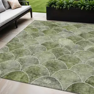 Photo of Green And Ivory Abstract Washable Indoor Outdoor Area Rug