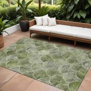 Photo of Green And Ivory Abstract Washable Indoor Outdoor Area Rug