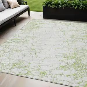 Photo of Green And Ivory Abstract Washable Indoor Outdoor Area Rug