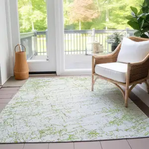 Photo of Green And Ivory Abstract Washable Indoor Outdoor Area Rug